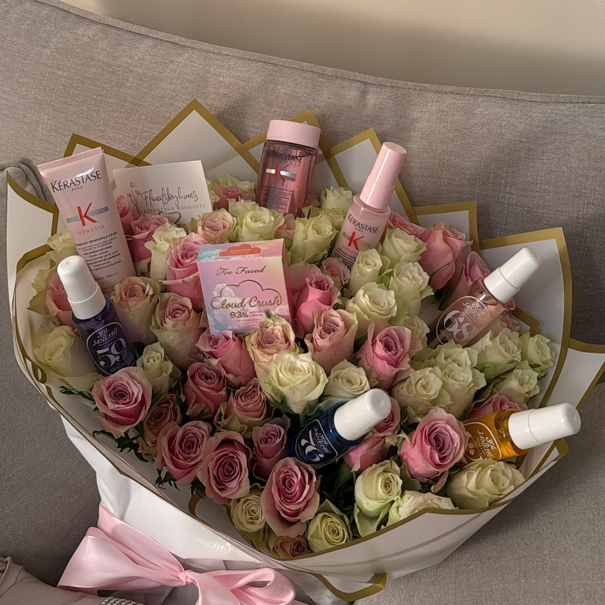 Makeup & perfume mixed floral bouquet