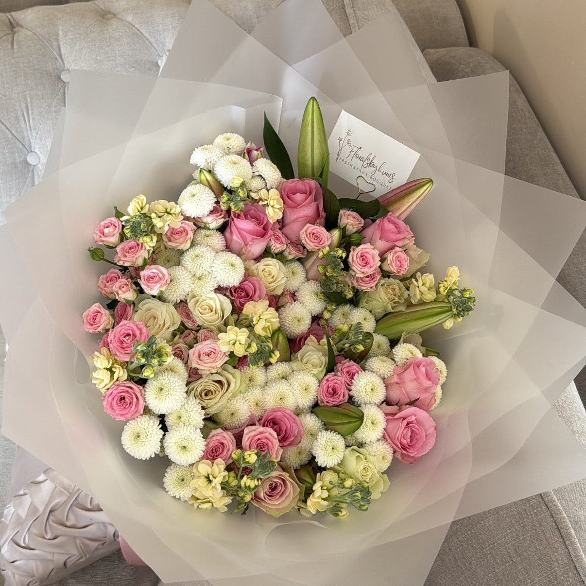 Large pink mixed floral bouquet