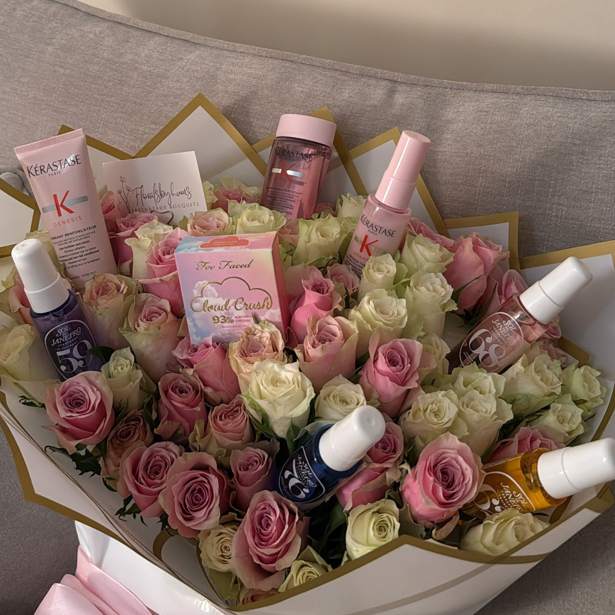 Makeup & perfume mixed floral bouquet