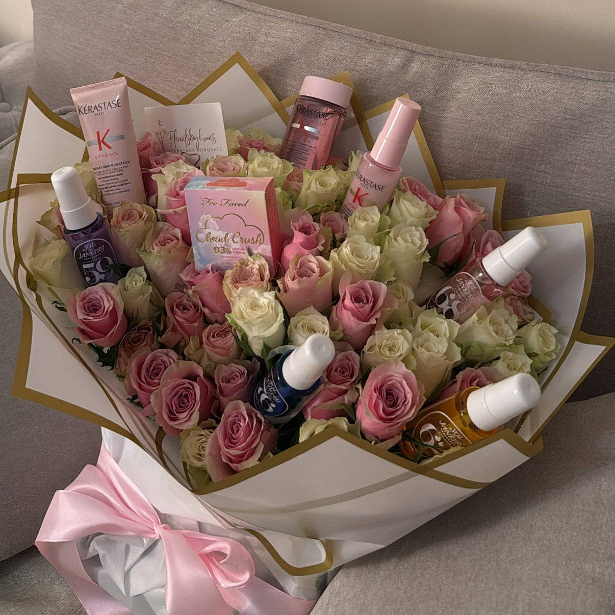 Makeup & perfume mixed floral bouquet