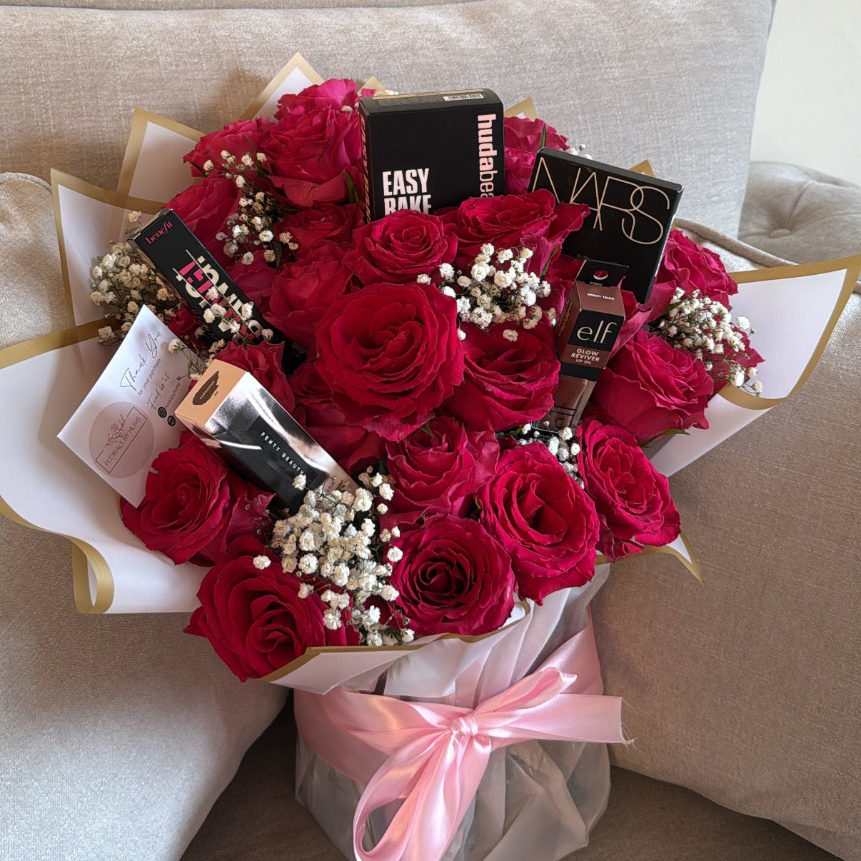 Makeup red rose bouquet