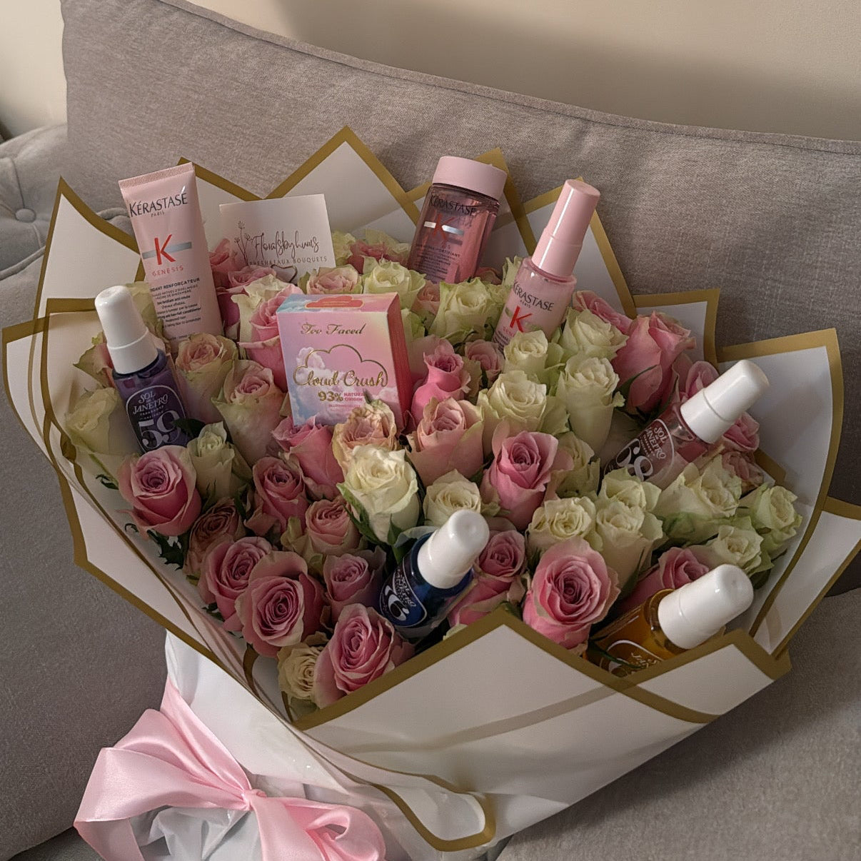 Makeup & perfume mixed floral bouquet