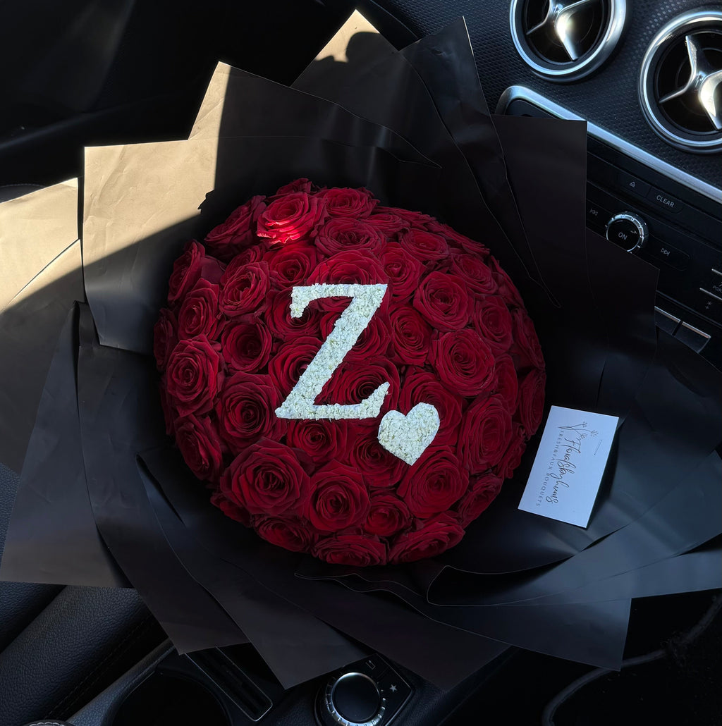 Premium initial rose bouquet- 50 rose