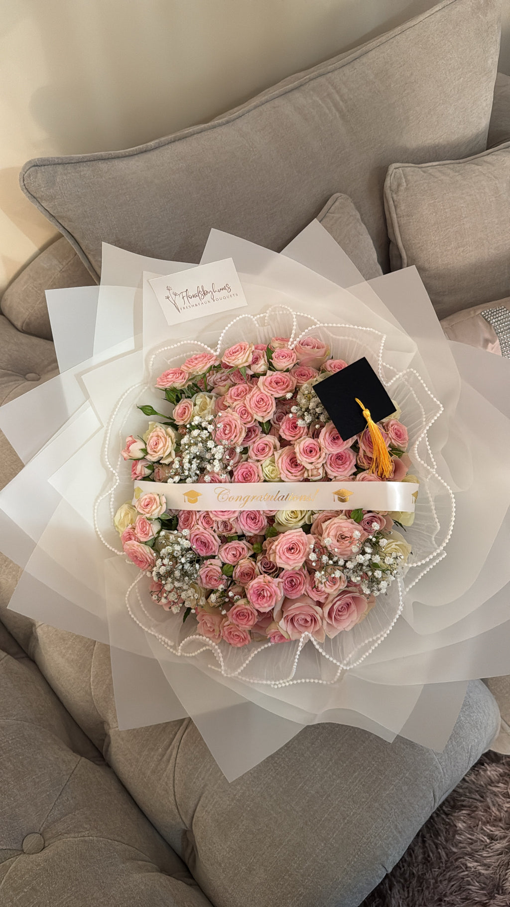 Pink spray rose grad bouquet