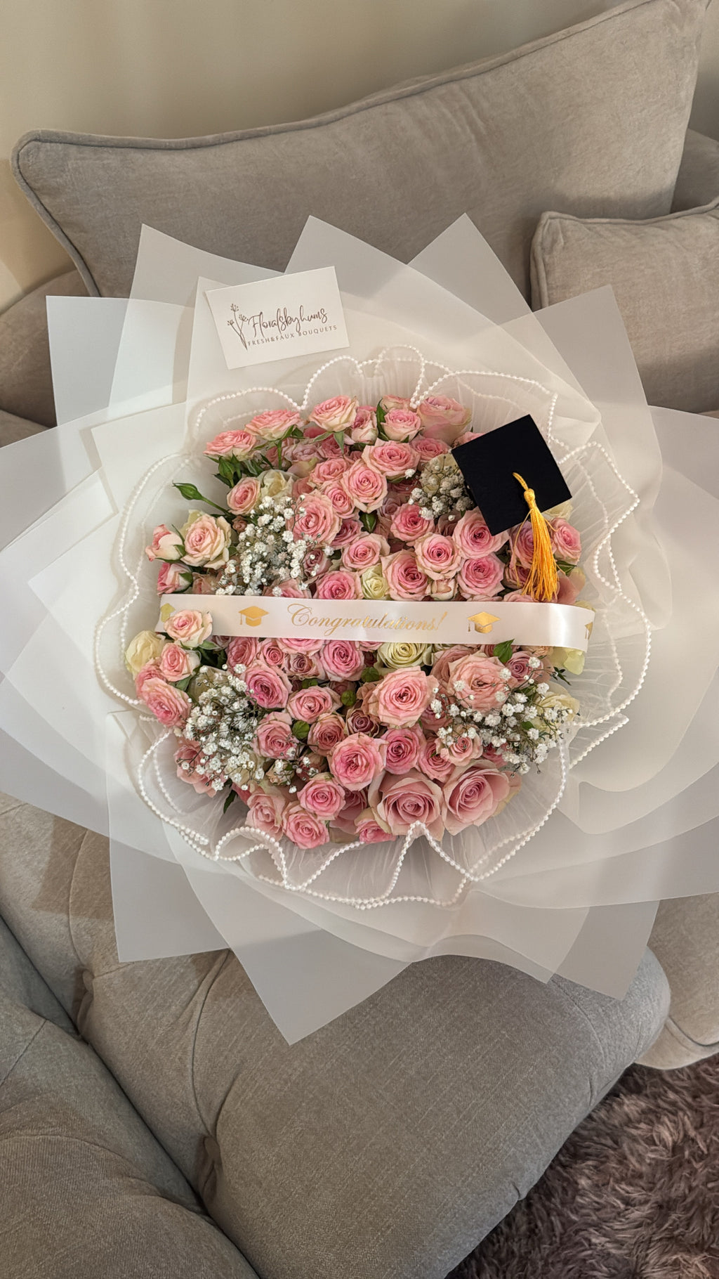 Pink spray rose grad bouquet