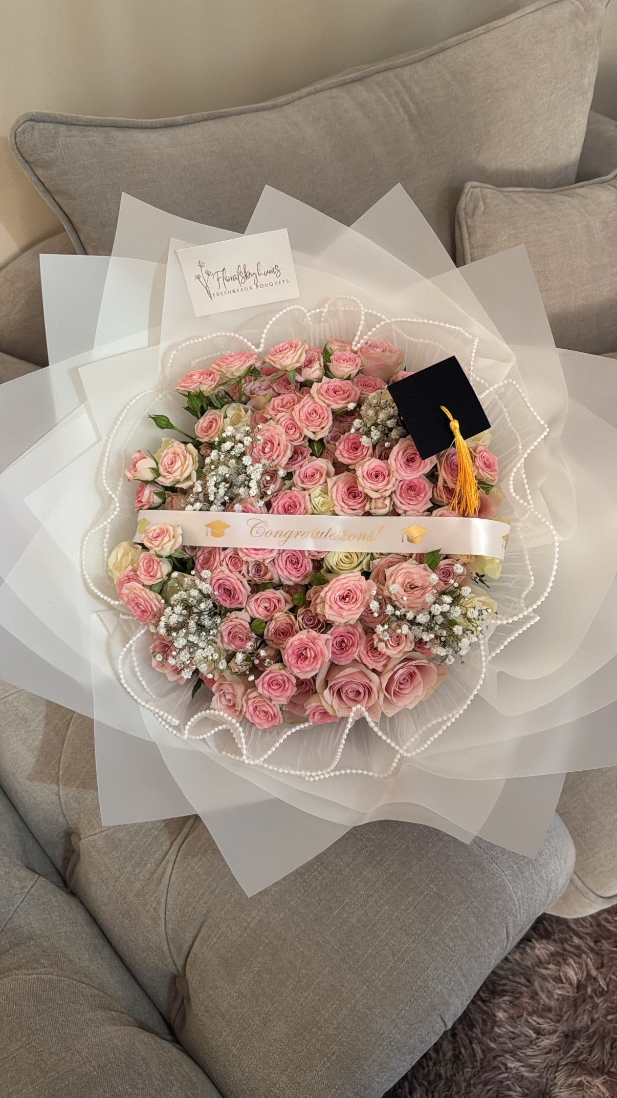 Pink spray rose grad bouquet