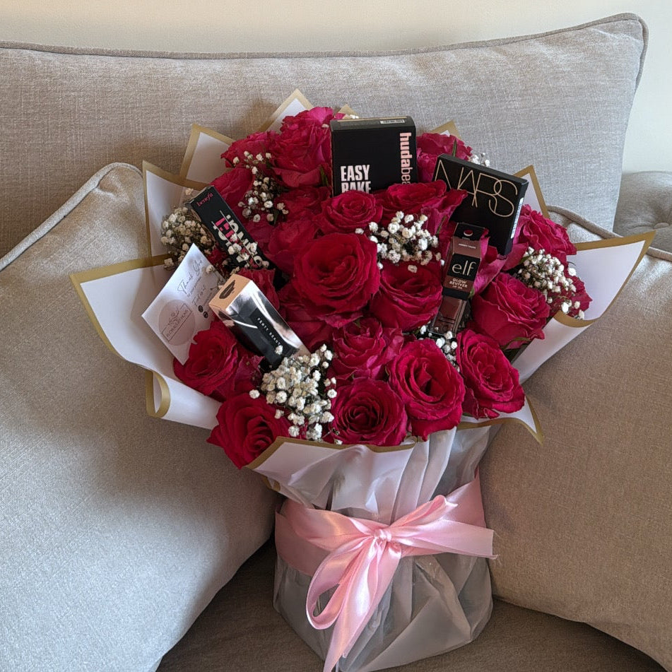 Makeup red rose bouquet
