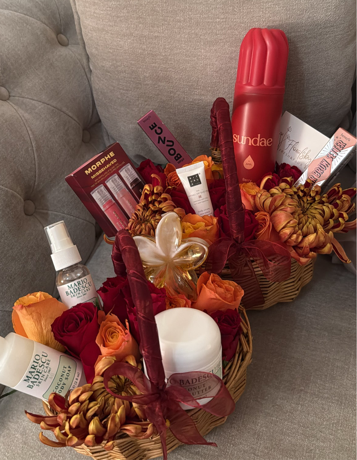 Burgundy bloom baskets