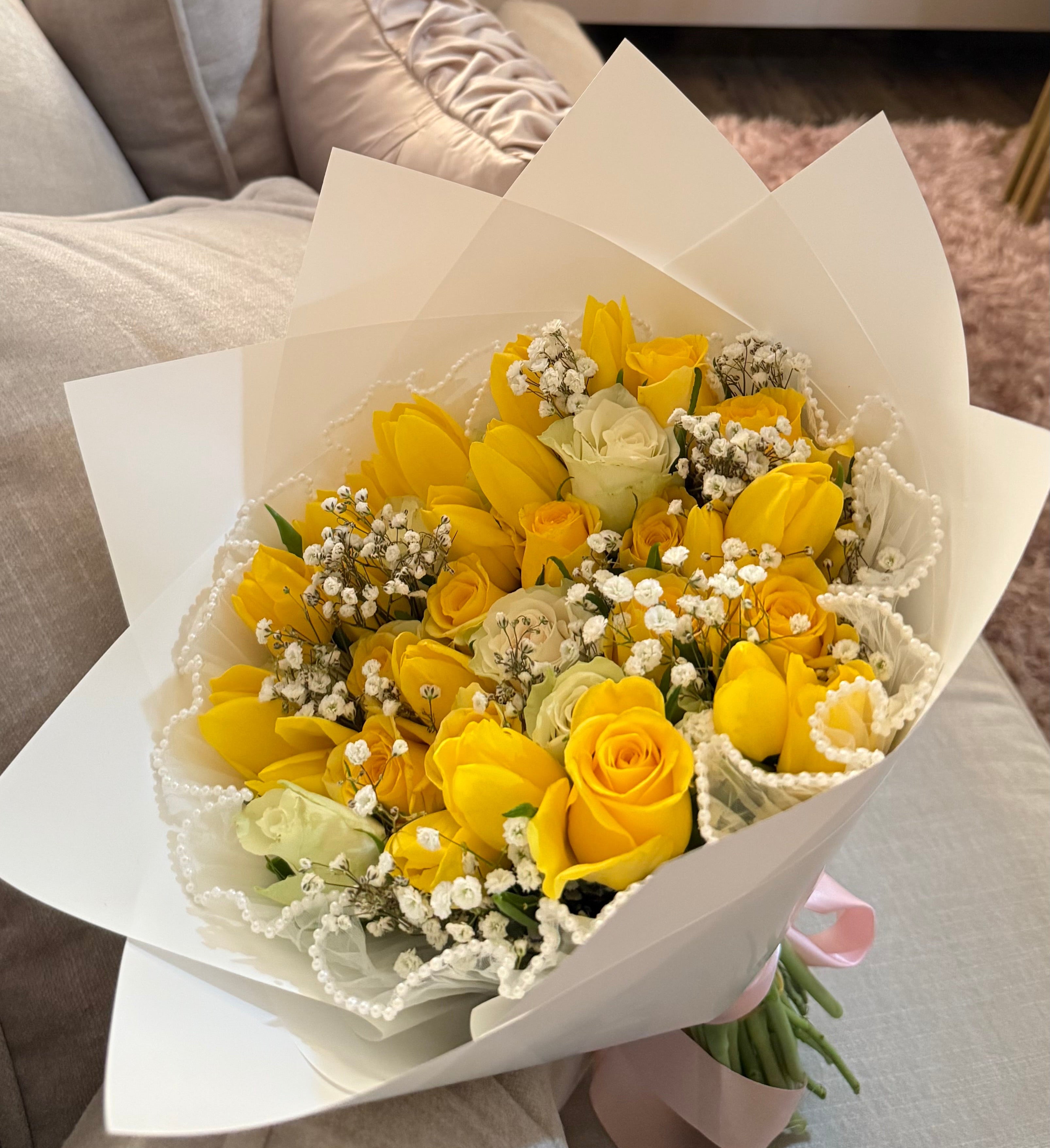 Yellow rose and tulip bouquet
