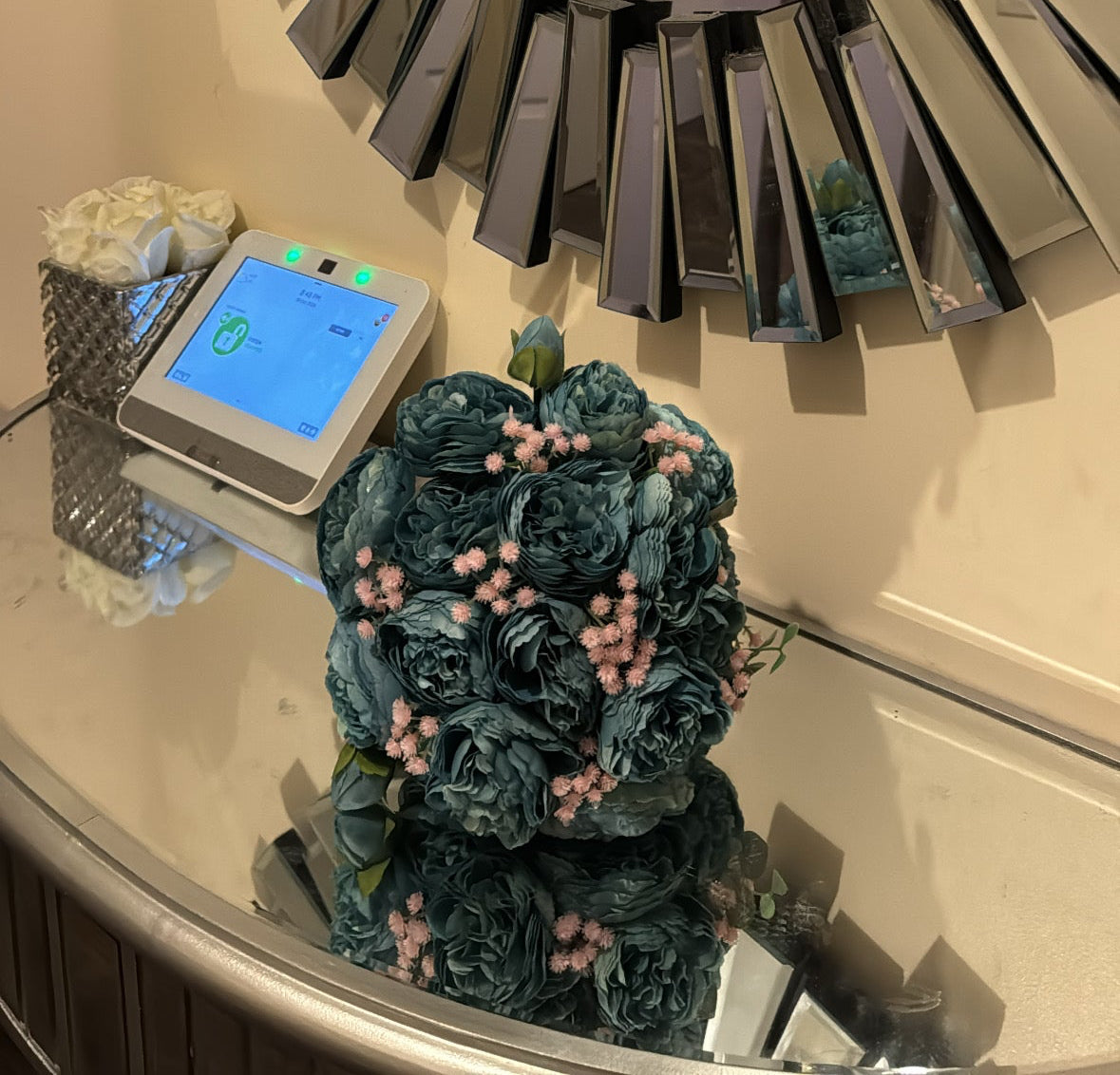 Blue and pink bridal mehndi bouquet