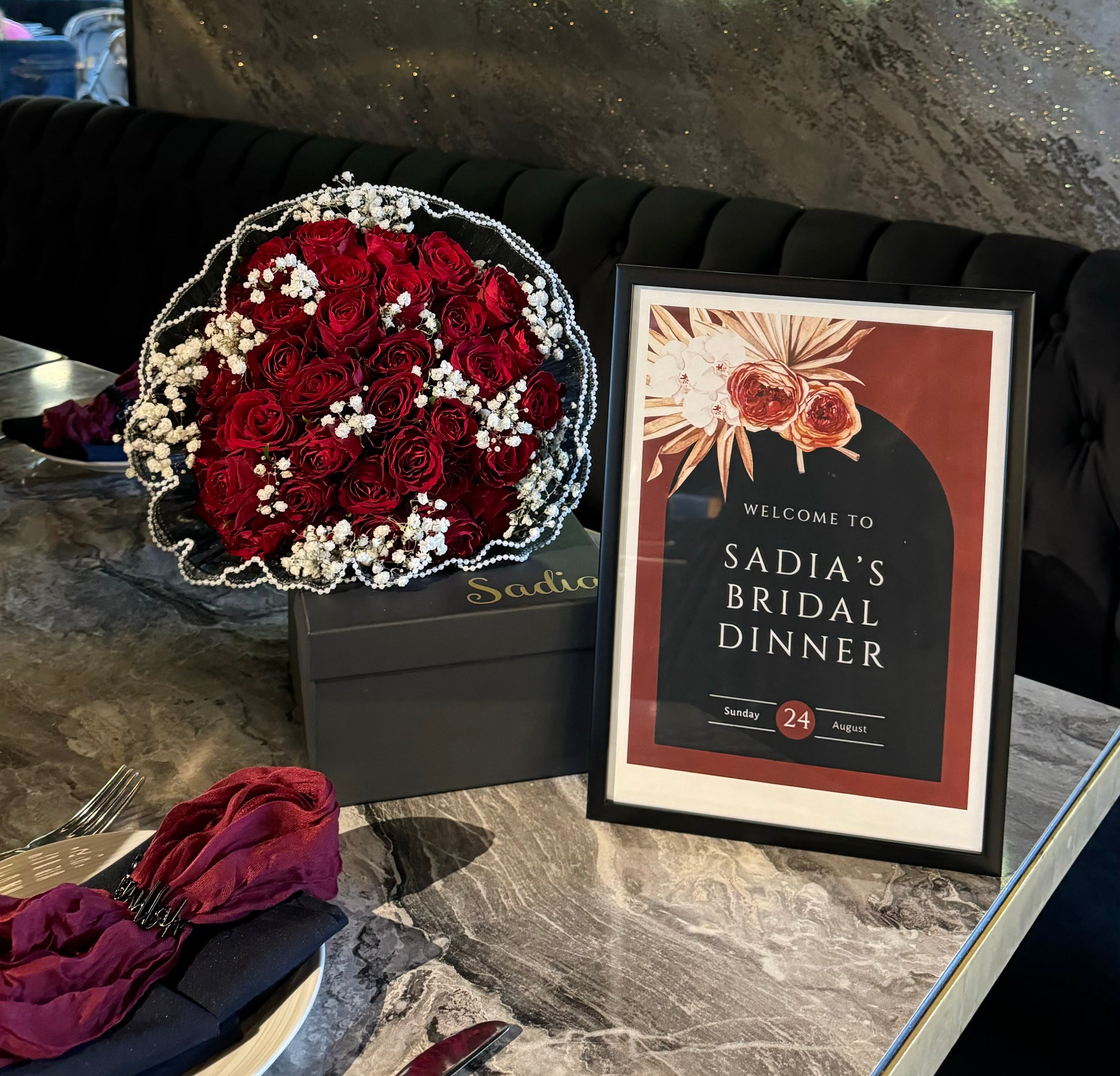 Bridal shower red rose bouquet