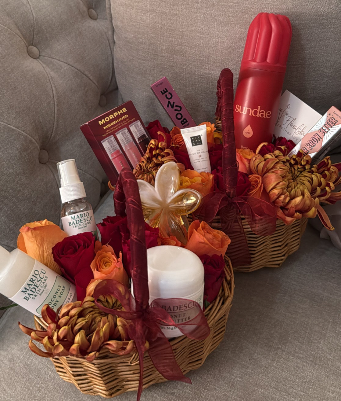 Burgundy bloom baskets