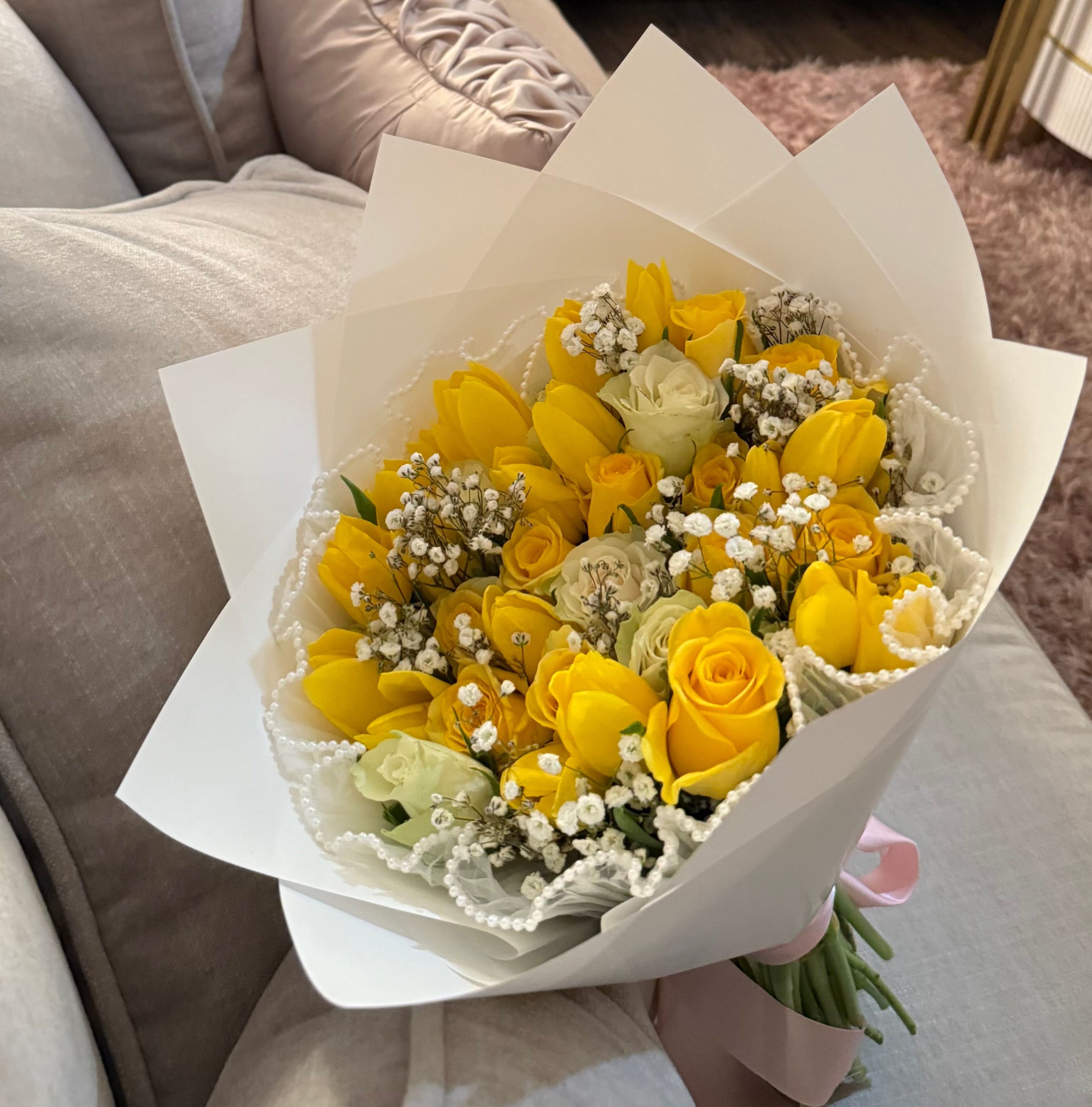 Yellow rose and tulip bouquet