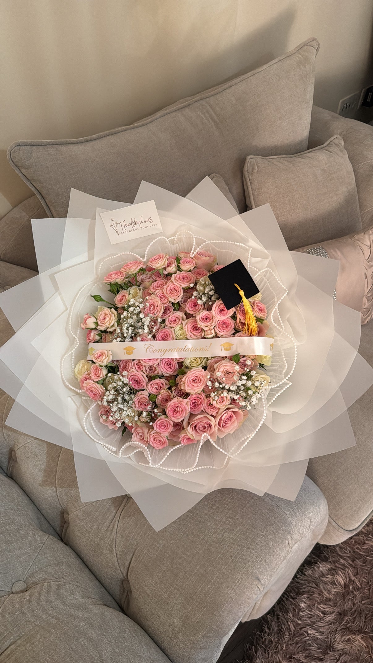 Pink spray rose grad bouquet