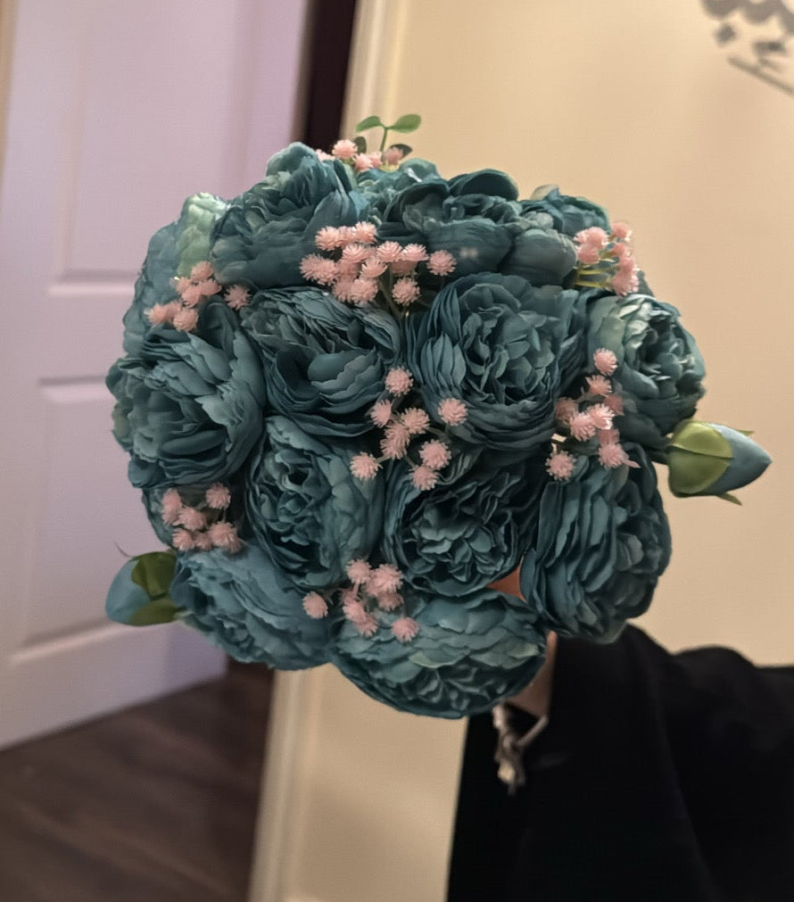 Blue and pink bridal mehndi bouquet