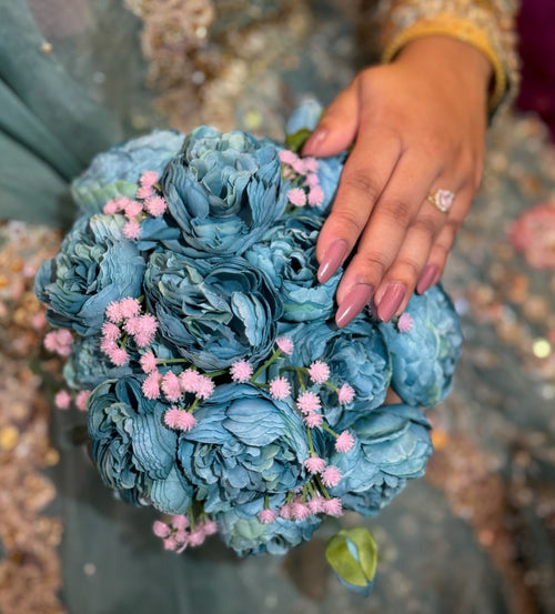 Blue and pink bridal mehndi bouquet
