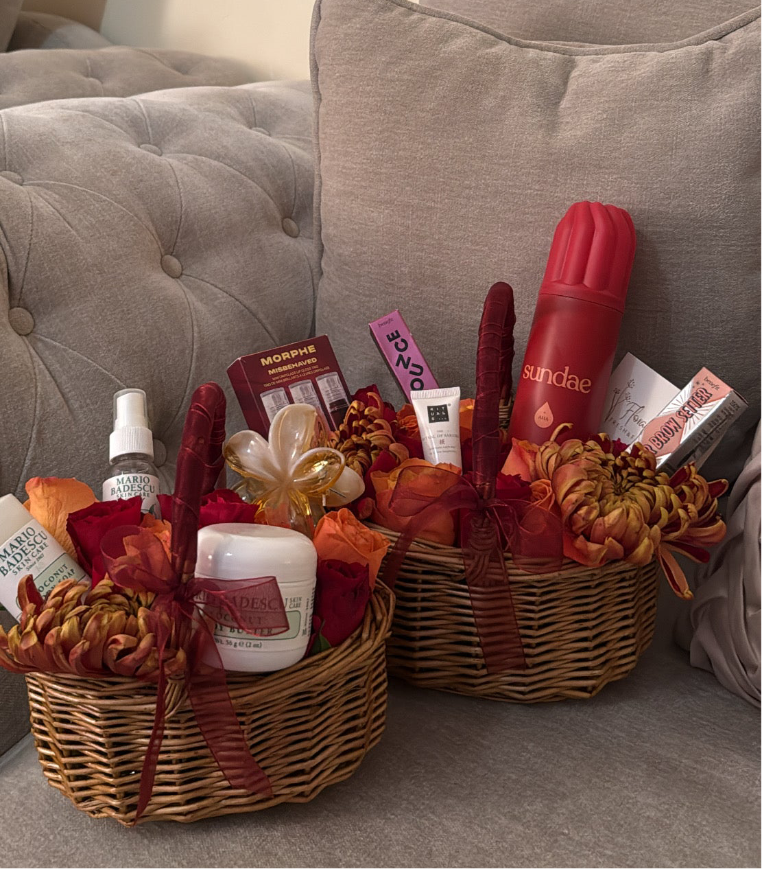 Burgundy bloom baskets