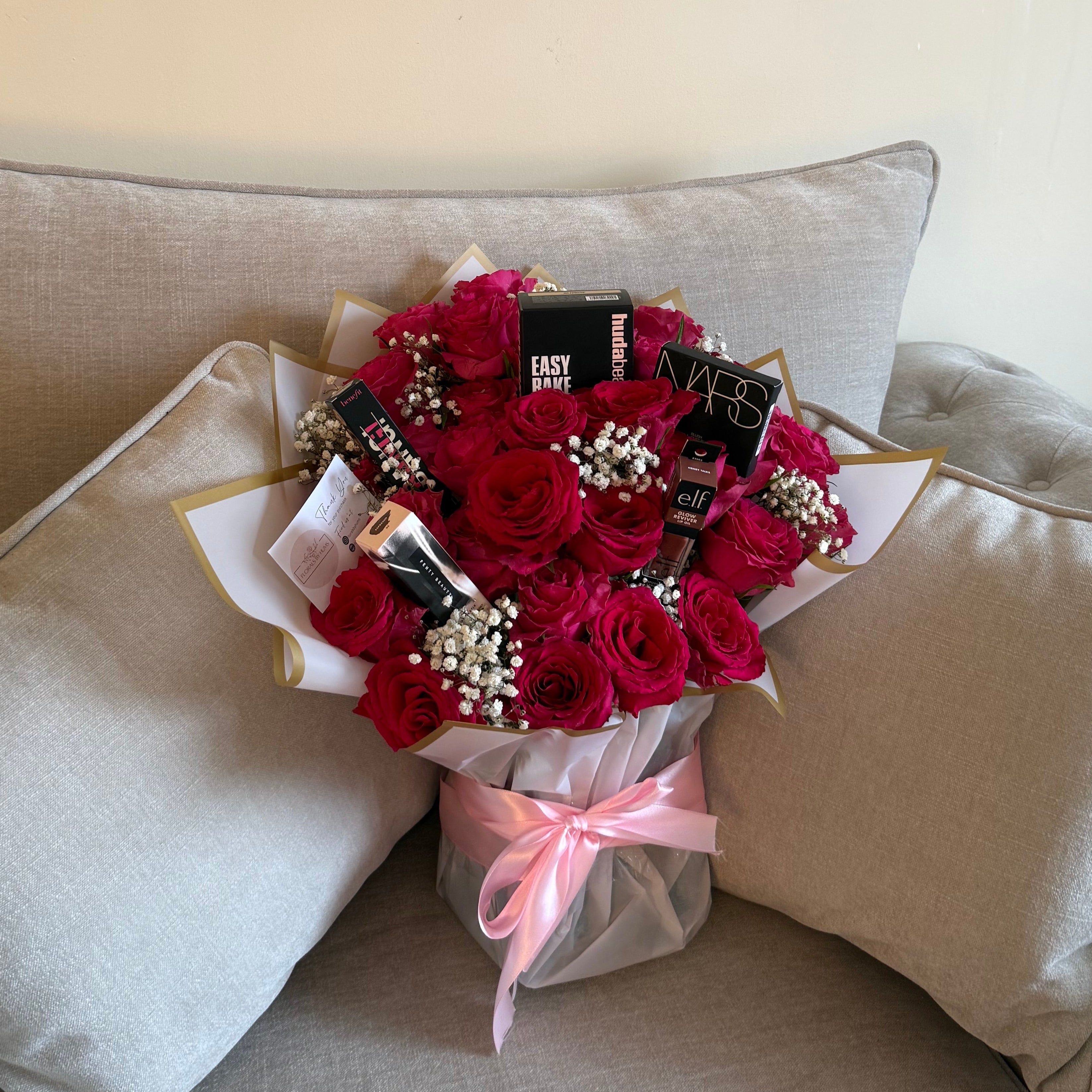 Makeup red rose bouquet